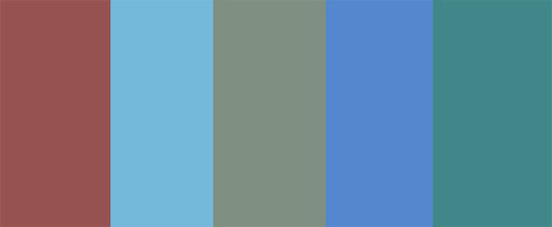 zestaw kolorów marsala błękitny szaro-zielonkawy niebieski turkusowy: